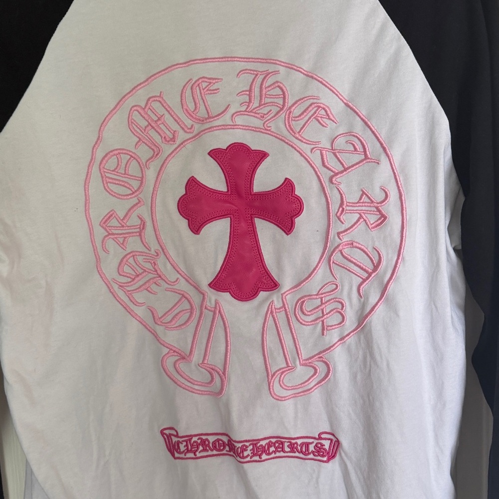 Chrome Hearts Black & White Raglan Long Sleeve with Pink Crest - Picture 6 of 6
